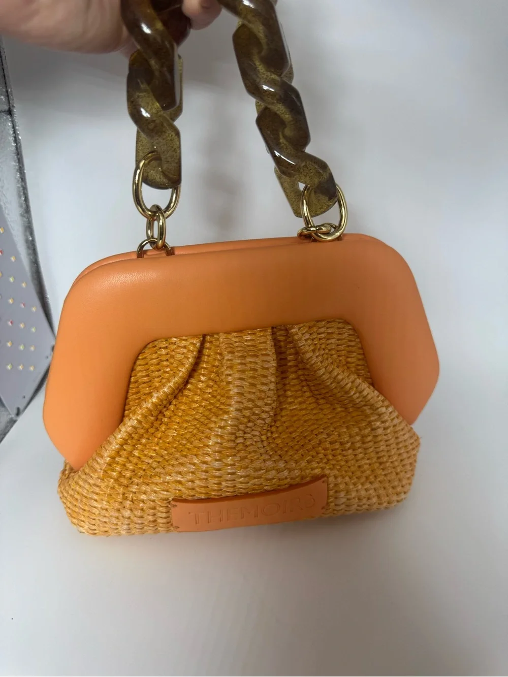 THEMOIRÈ Gea Straw Clutch Bag Orange Collectible luxury - Picture 6 of 12